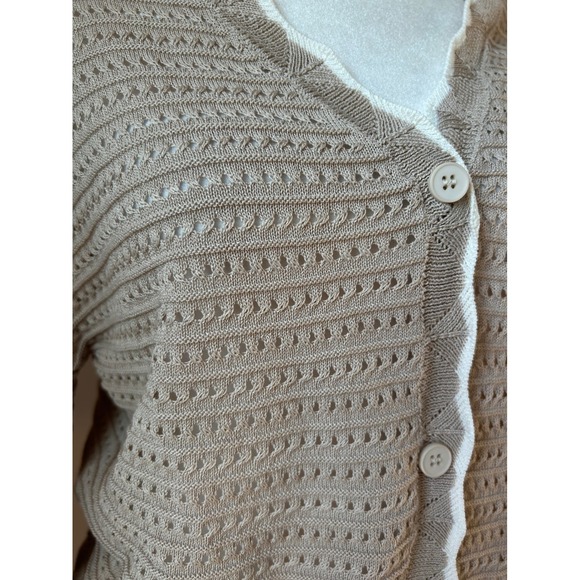 Open Knit Relaxed VNeck Button Long Sleeve Cardigan Grace Karin Tan Beige Medium - Picture 7 of 9